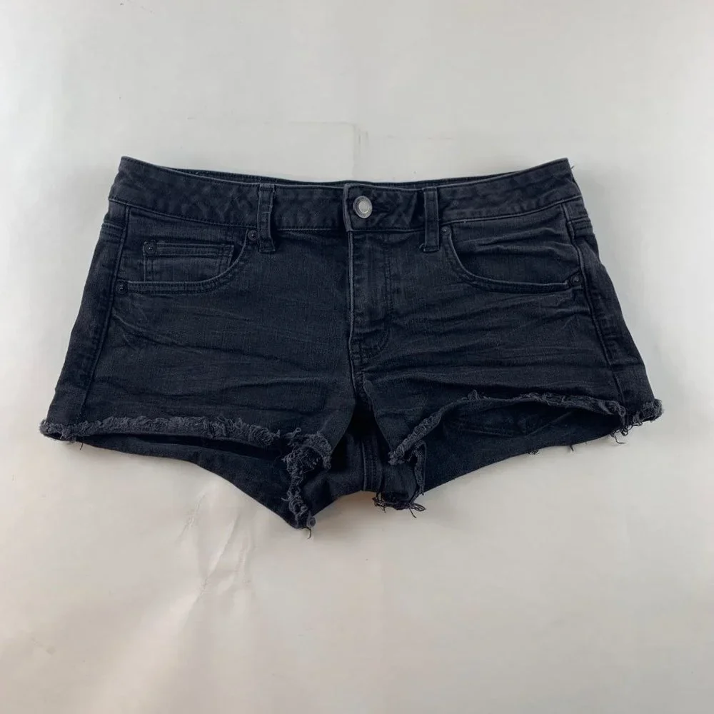 American Eagle Shorts Black Super Low Shortie Cutoffs 12